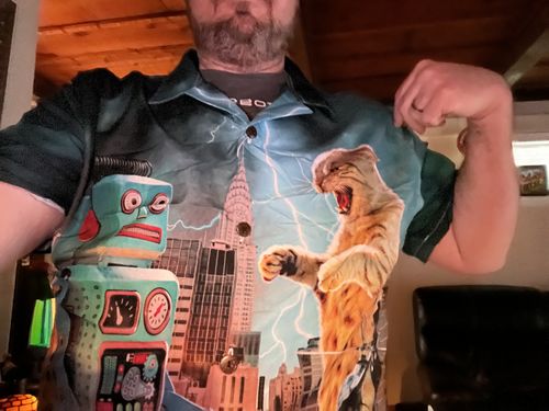 Customer photo review of Science Lab Blue Science Button Up Shirt