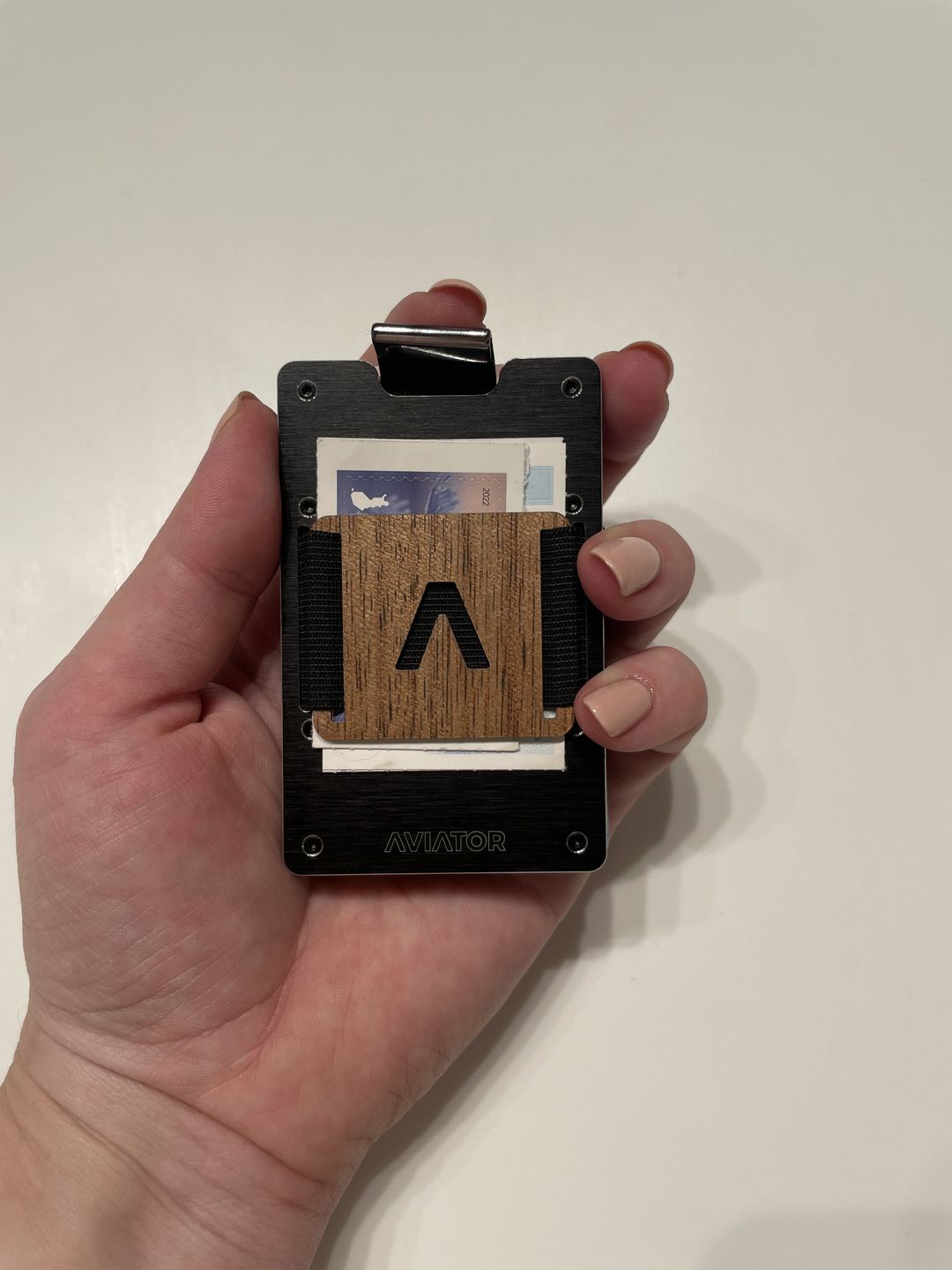 Customer photo review of Brushed Black Metal Slim Wallet
