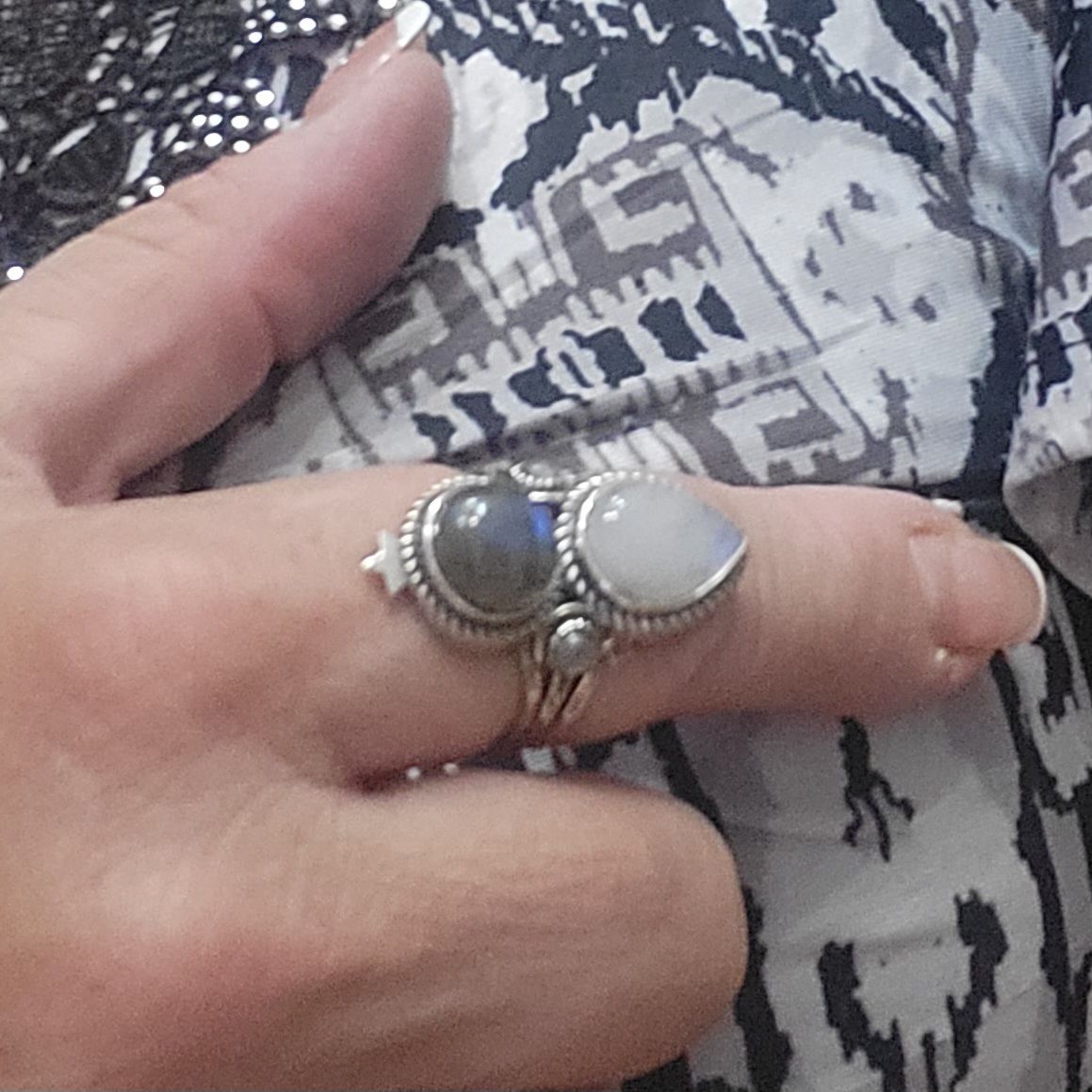 Customer photo review of Celestial Moonstone and Labradorite Silver Ring