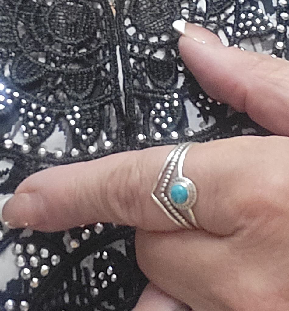 Customer photo review of Chevron Turquoise Stone Ring Sterling Silver