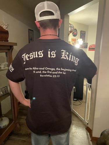 Customer photo review of Jesus Is King Oversized Tee - Gunmetal