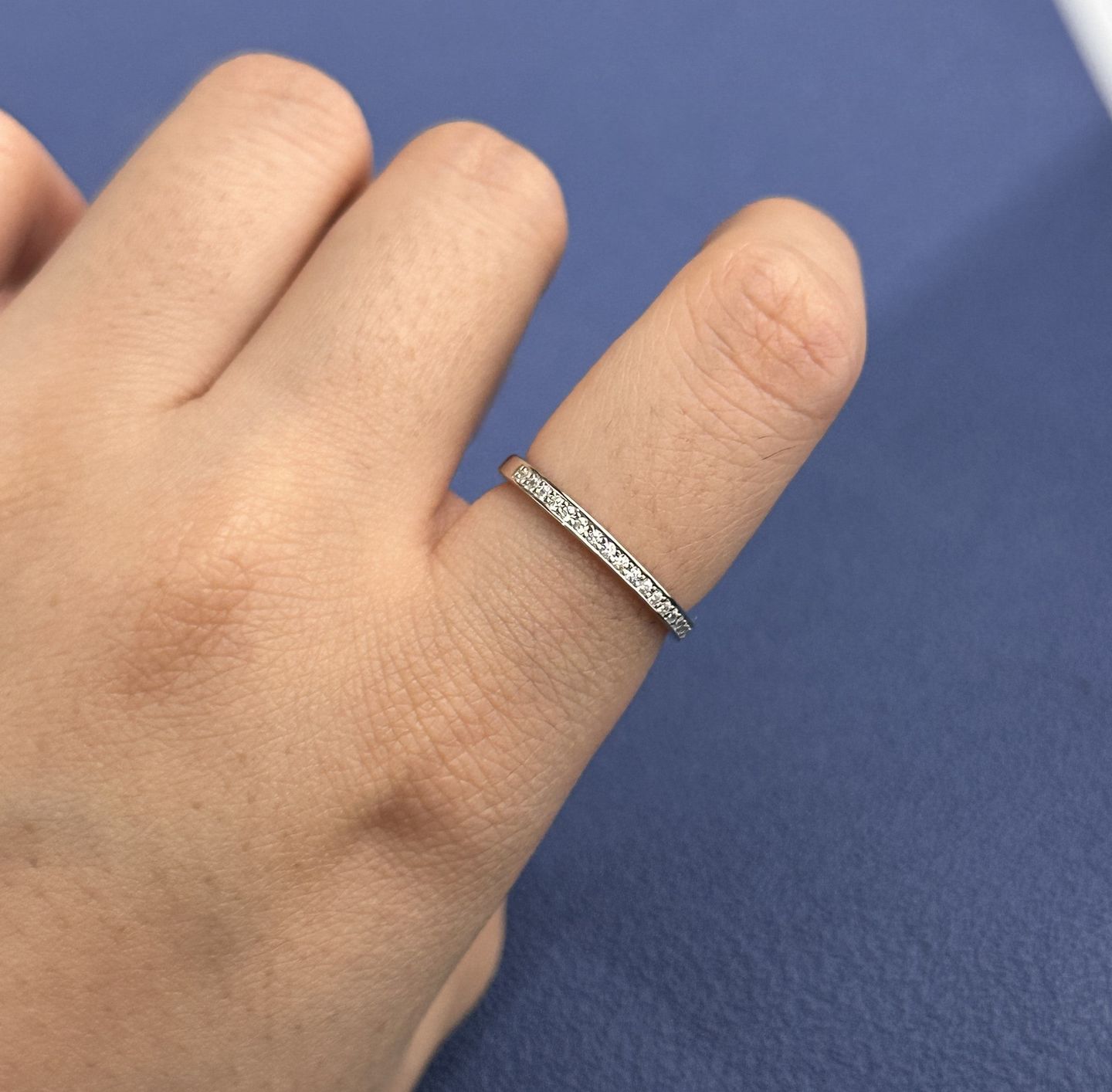 Customer photo review of S925 Channel Set Curved Half Wedding Band In Sterling Silver For Daily Wear