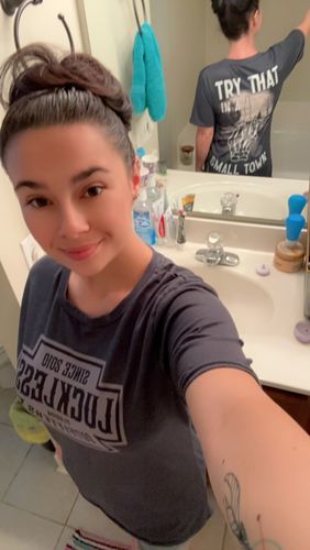 Customer photo review of TRY THAT IN A SMALL TOWN MIDDLE FINGER TEE