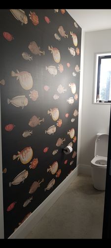 Customer photo review of Sample - Acquario Fish Wallpaper - Print Room Blue - Cuttings