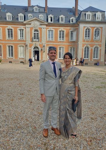 Customer photo review of Seal Grey Zari Woven Linen Silk Saree