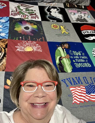 T-shirt quilt with sewing, crafting themes by Peggy from CO
