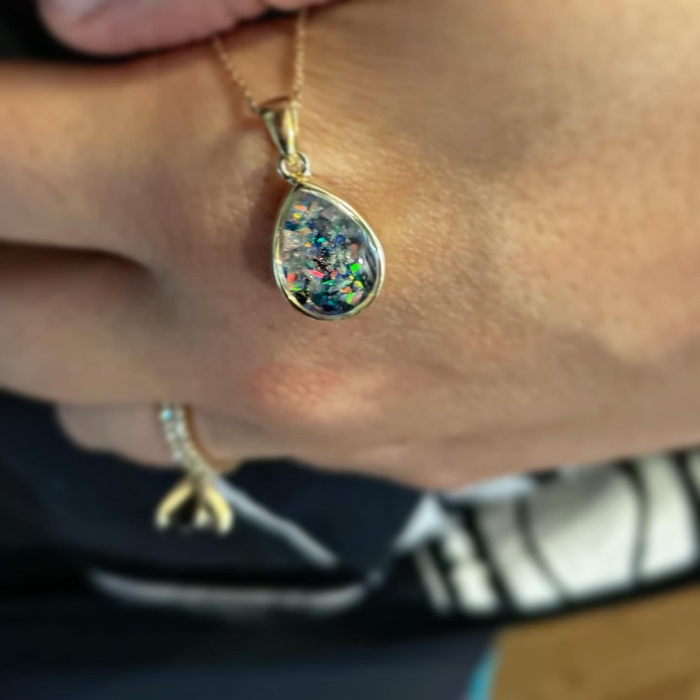 Customer photo review of Petite Pear Drop with Cremation Ashes