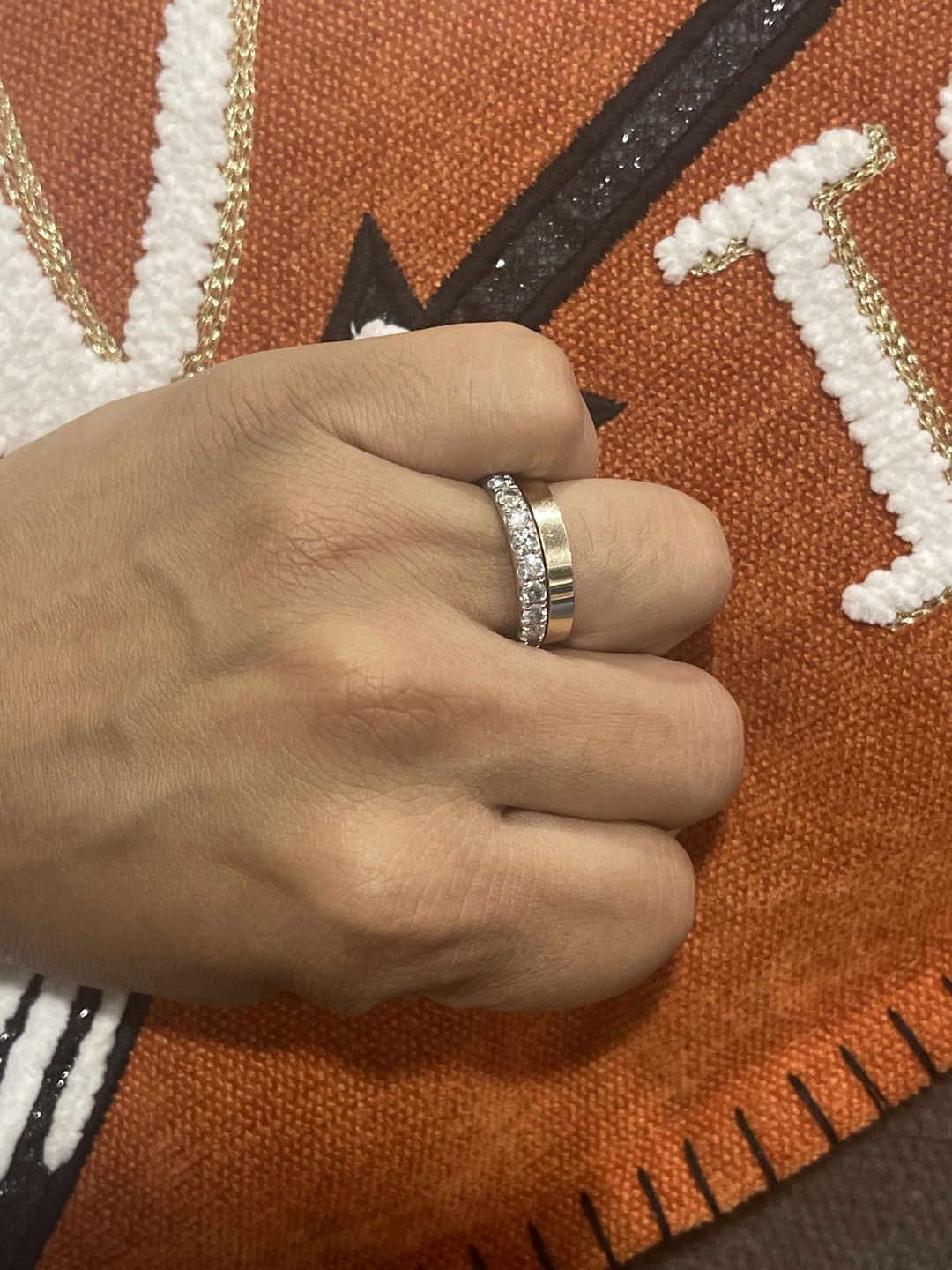 Customer photo review of The Whitney Flat Edge Wedding Band