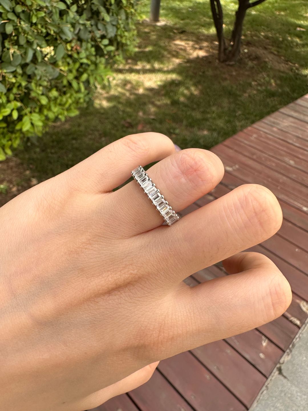Customer photo review of Louily Classic Emerald Cut Women's Wedding Band for Gifts