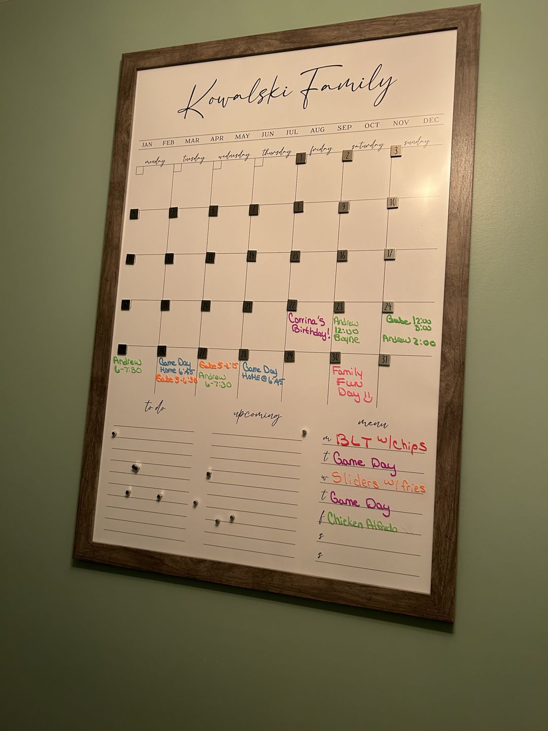 Customer photo review of Monthly Framed Whiteboard Calendar + 3 sections | Vertical Pennington