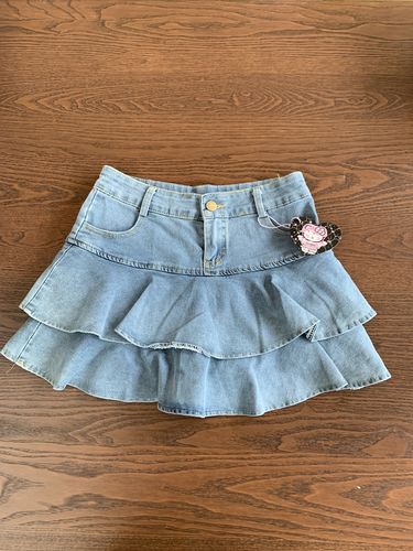 Customer photo review of Tyra Flared Denim Mini Skirt