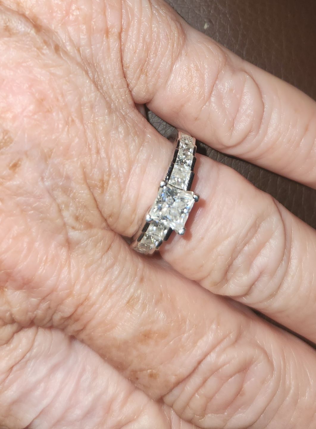 Customer photo review of Princess Cut Moissanite Channel Set Engagement Ring