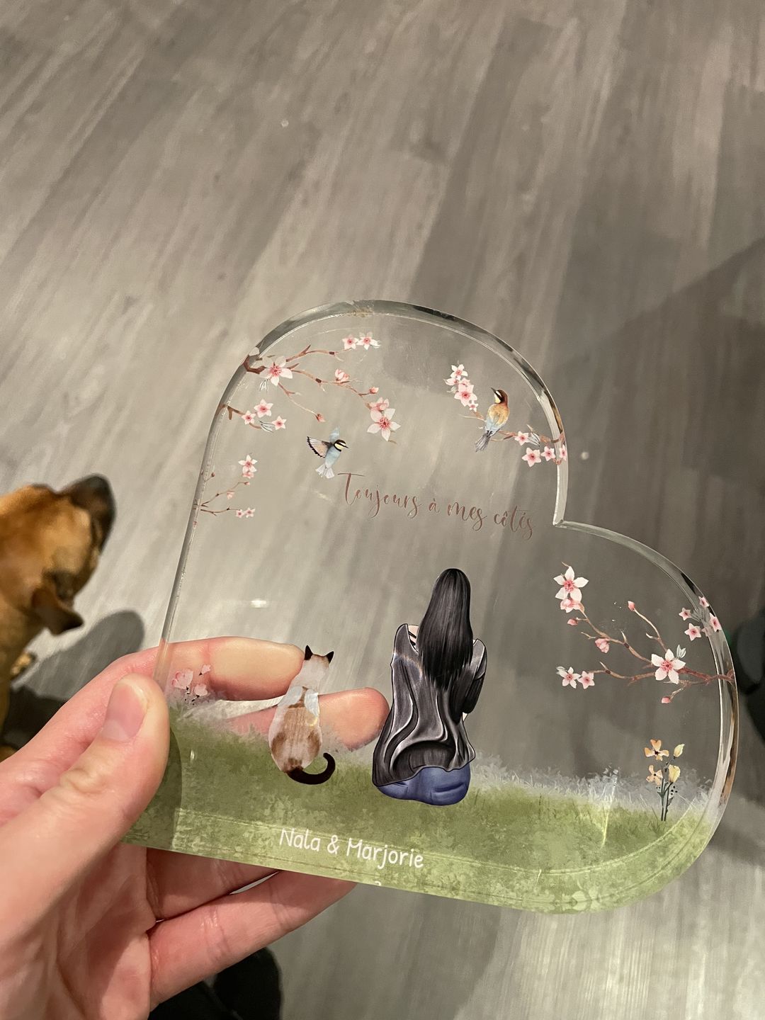 Customer photo review of Toujours à mes côtés - Cœur en verre personnalisé