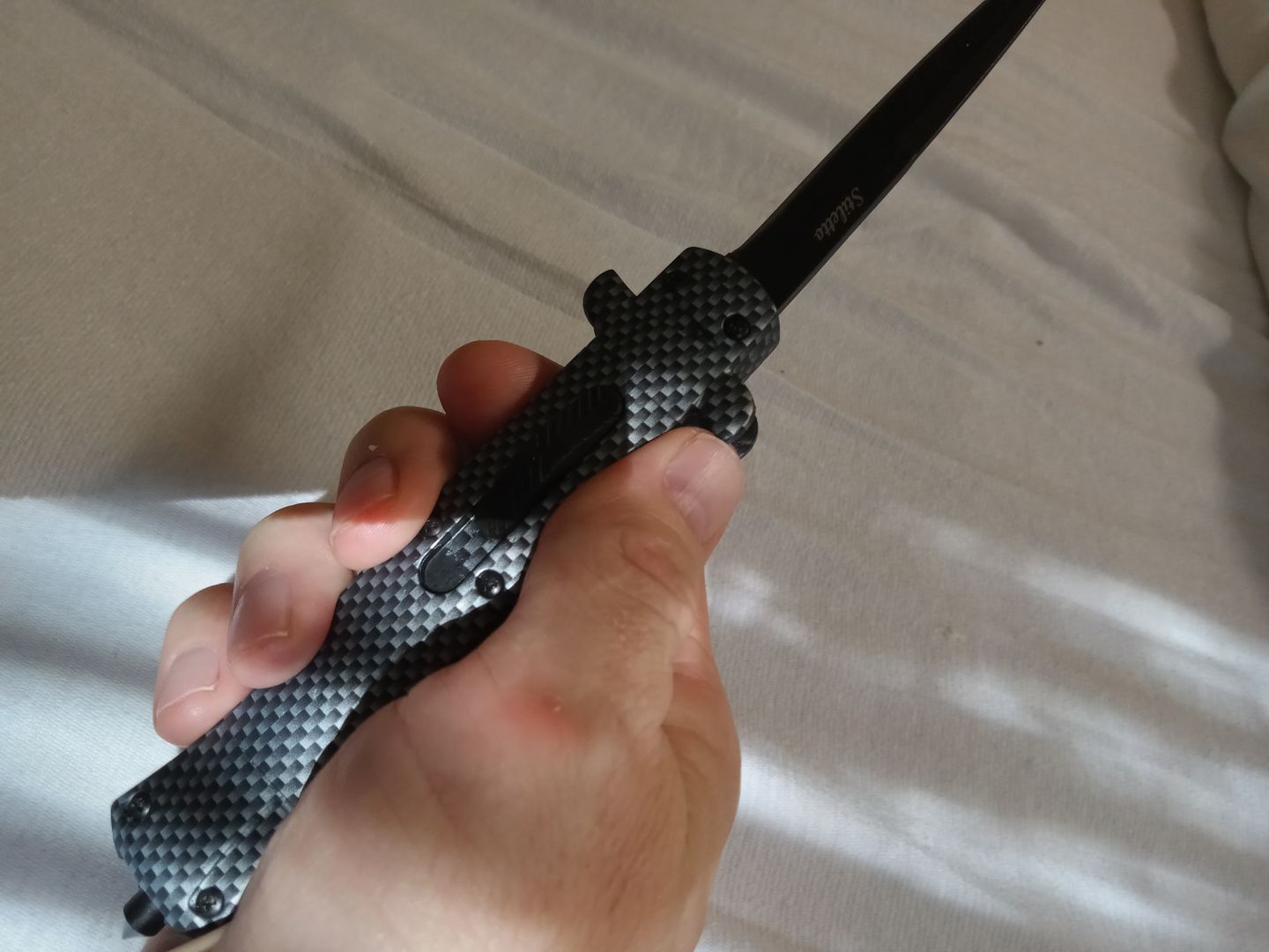 Customer photo review of 9" Stiletto OTF  (Choose One)