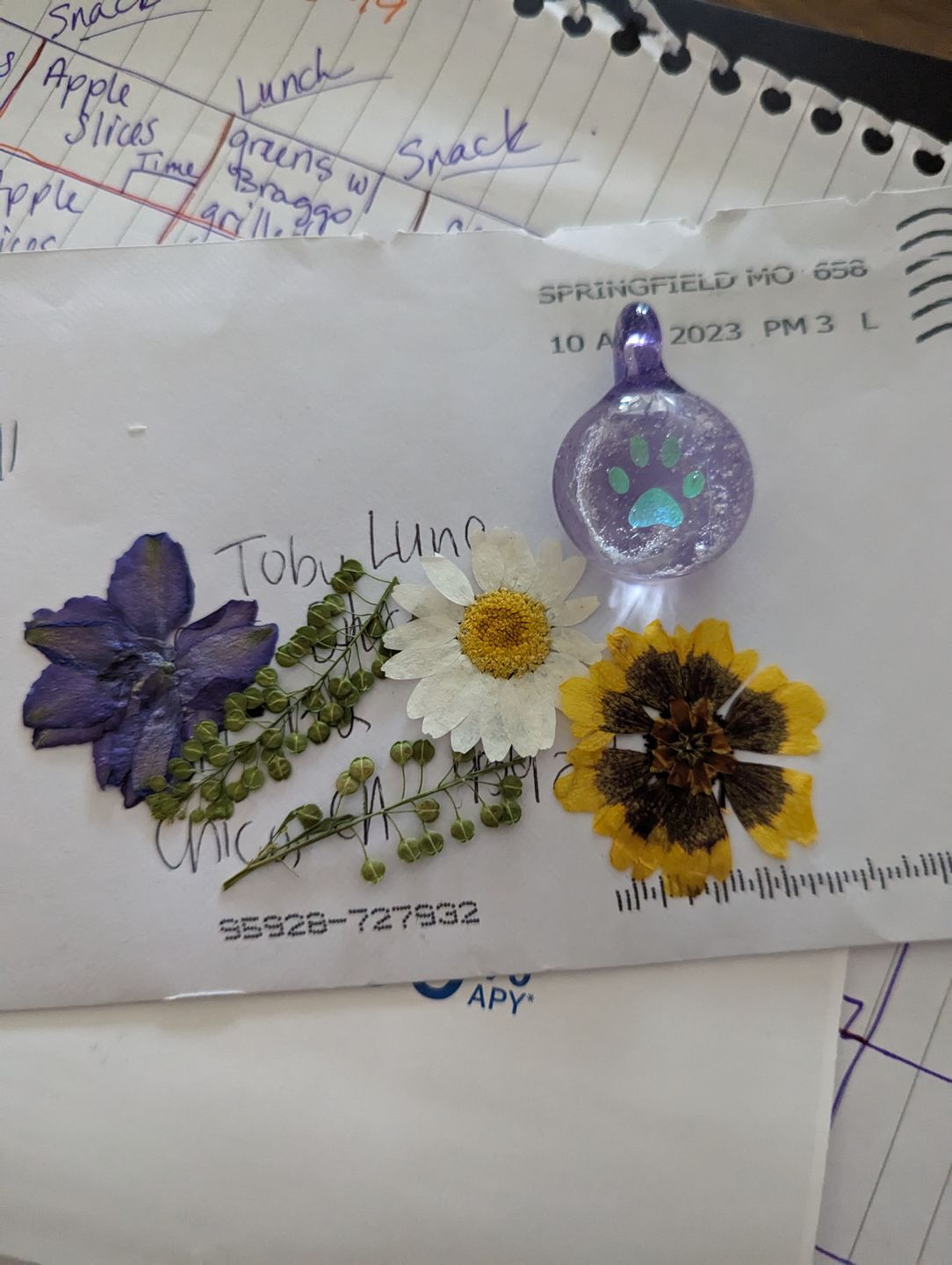Customer photo review of Pawprint Foil Pendant with Cremation Ash
