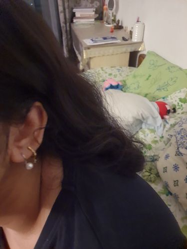 Customer photo review of Silver Pearl Small Stud Earrings