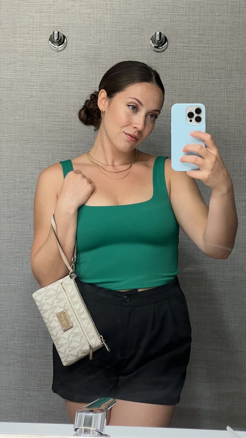 Customer photo review of Gold Rectangle Hoop Earrings