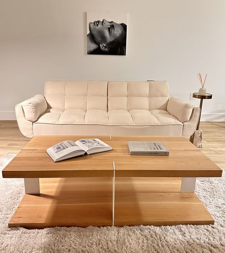Customer photo review of 2-Level Rectangular White Oak Coffee Table With Metal Legs