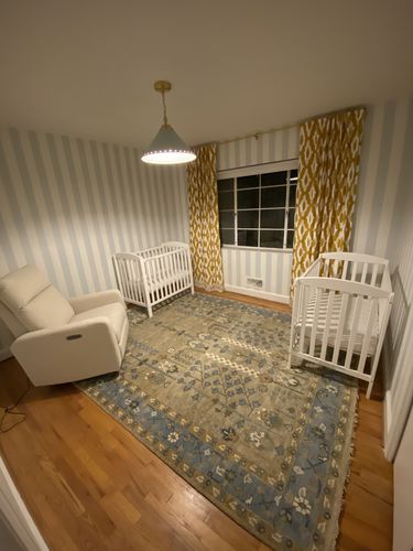 Customer photo review of 5x8, 6x9, 8x10, 9x12, 10x14 and 12x15 Hand Knotted Beige and Blue Traditional Persian Vintage Heriz Serapi Wool Rug | TRDCP685