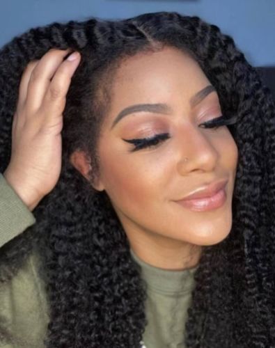 Customer photo review of 4C Edge! Kinky Curly Swiss HD Undetectable Lace 13x4 Lace Frontal Wig