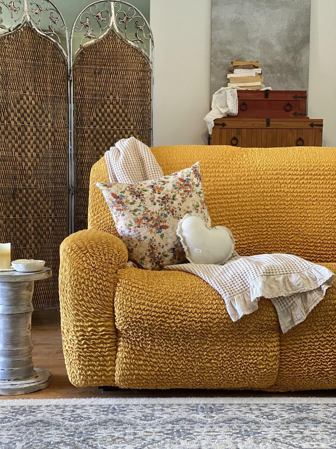 Customer photo review of 3 Seater Recliner Sofa Cover - Mango, Microfibra