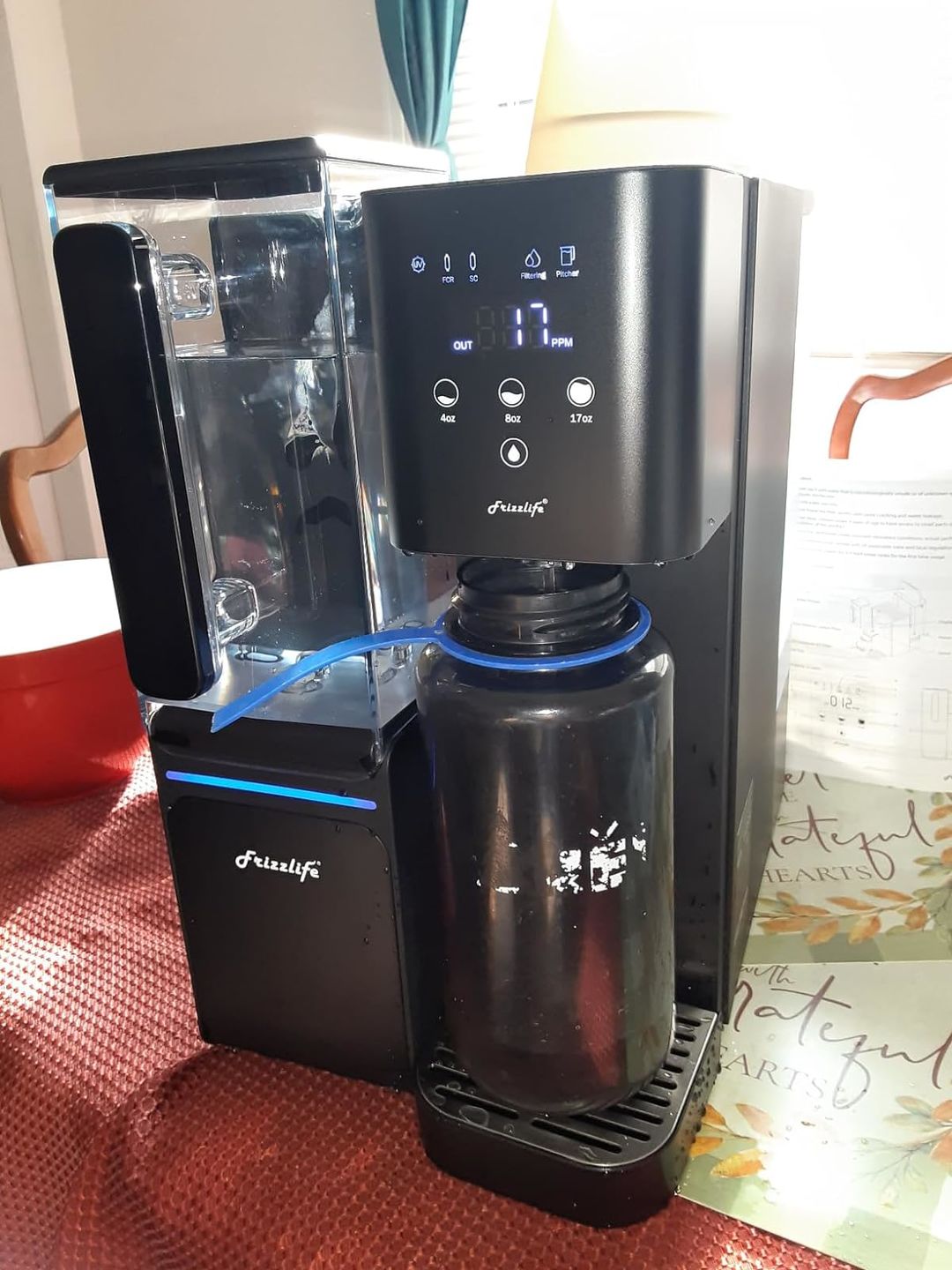 Customer photo review of Frizzlife WB99 Countertop Reverse Osmosis System, Alkaline RO Water Filter with Portable Water Pitcher, NSF/ANSI 58 Certified Elements, TDS & Filter Life Monitoring, No Installation USA Tech Support