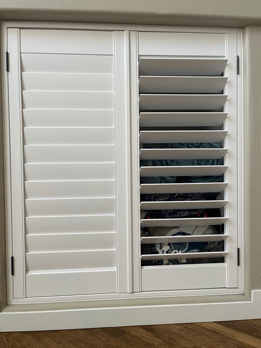 Customer photo review of Painted Wood Plantation Shutter