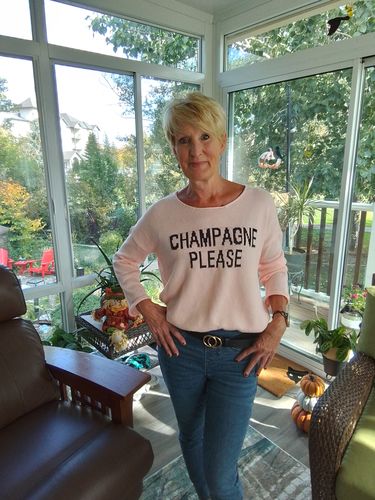 Customer photo review of My Cozy Champagne Please Sweater (Blush)
