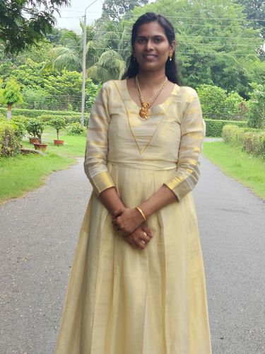 Customer photo review of White & Gold Kasavu Maxi Dress
