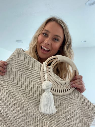 Customer photo review of Birch Lurex Durrie Cane Handle Hand Woven Large White Tote