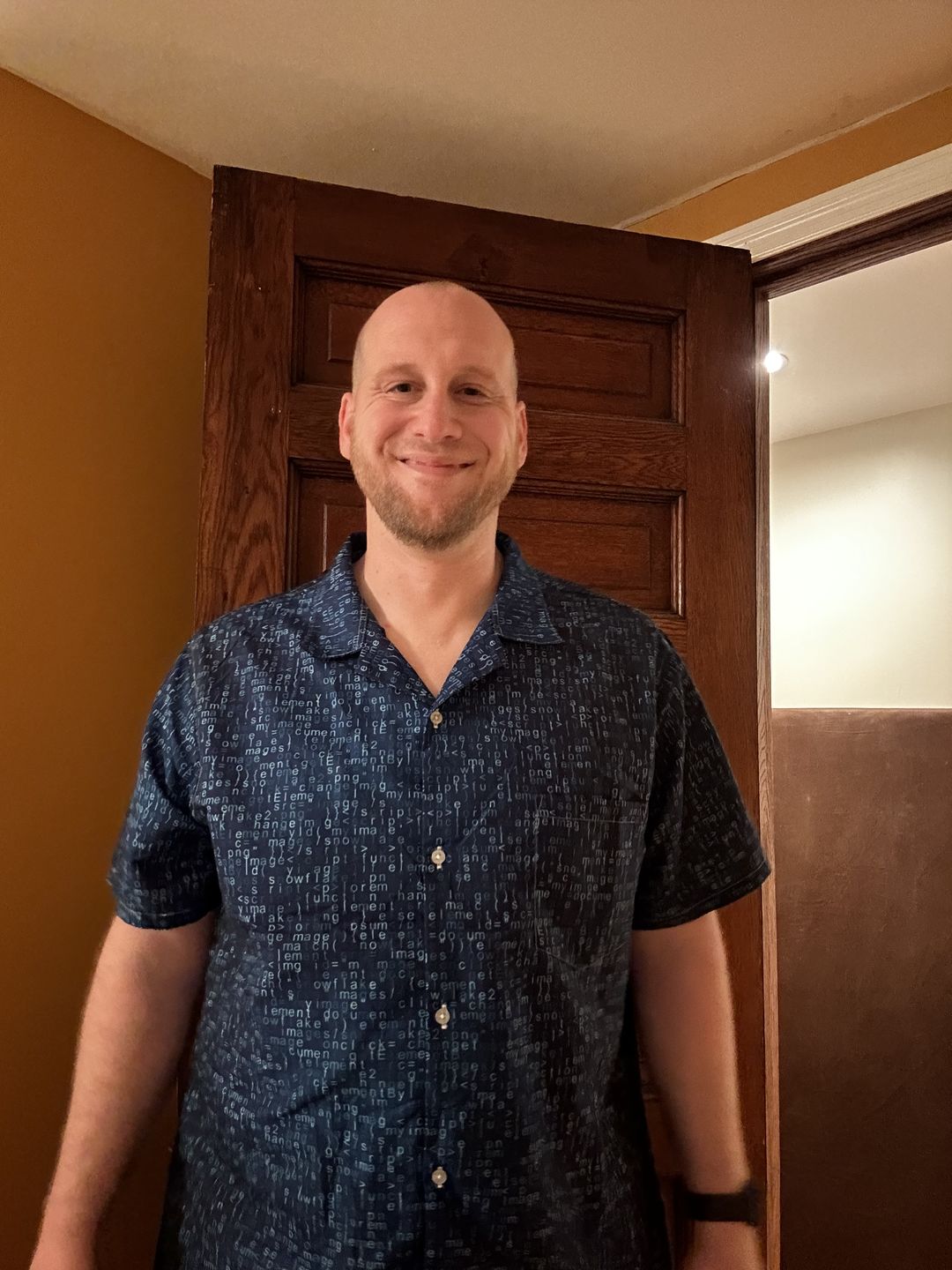 Customer photo review of Javascript Computer Code Blue Button Up Shirt