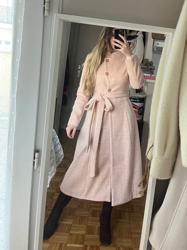 Chloë B. review of Pink Long wool Belted winter coat C1789 image 1 out of 1