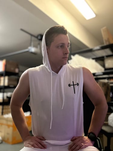 Customer photo review of Sleeveless Hoodie - White