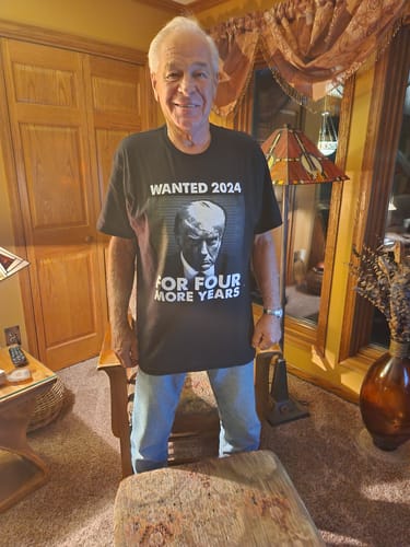 Customer photo review of Wanted For President Black & White T-Shirt