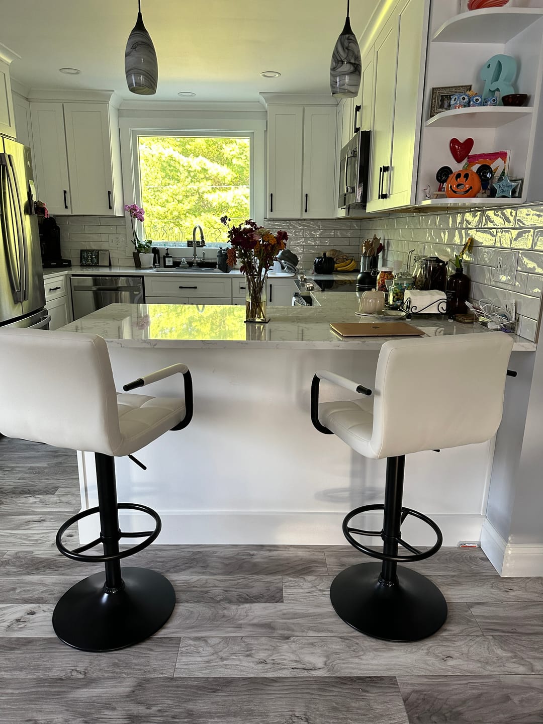 Customer photo review of Adjustable Square Bar Stools with Arm Rest (Set of 2)