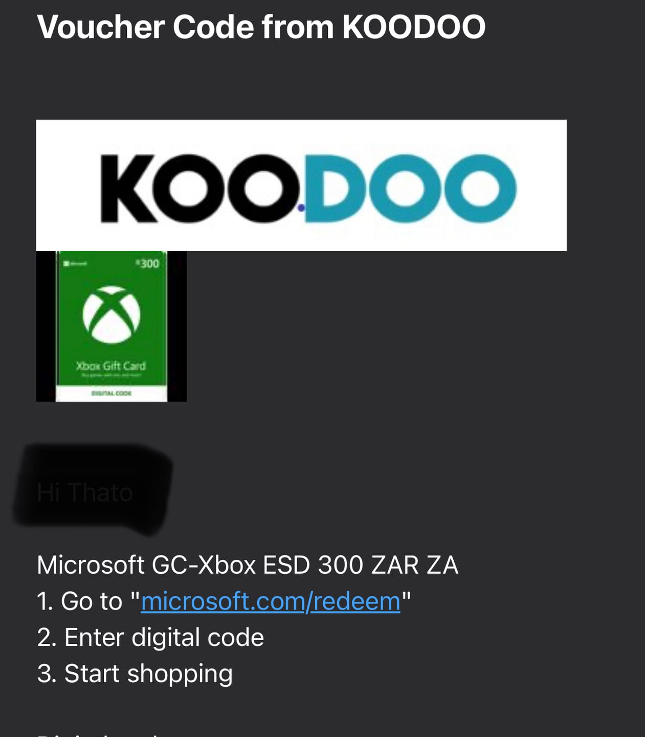 Customer photo review of Microsoft Xbox 300 ZAR ESD ZA - Digital Code will be emailed