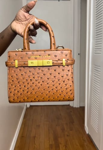 Customer photo review of The Boa belted mini ( ostrich chestnut)