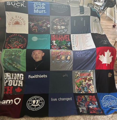 T-shirt quilt with comics, marvel themes by MaKayla from FL