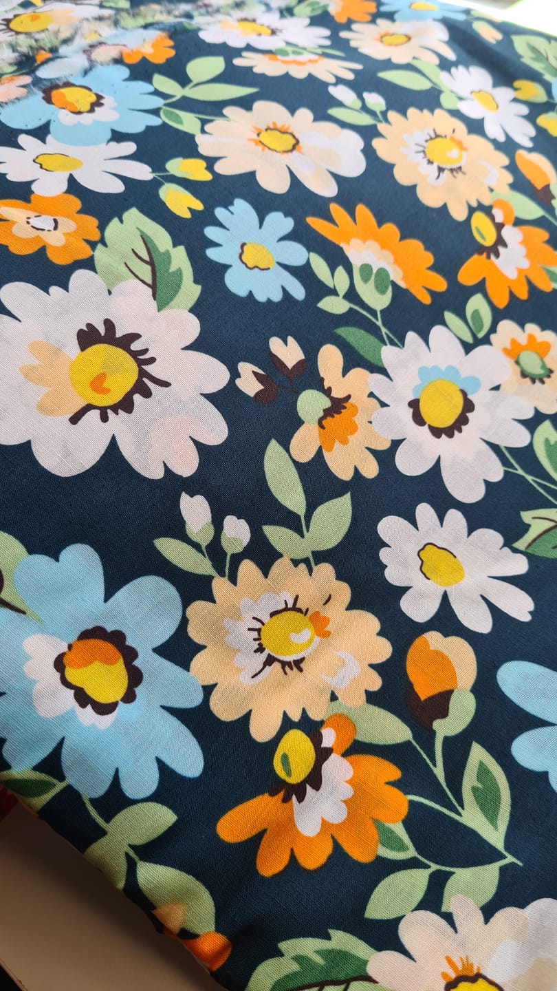 Customer photo review of Blue, Orange and White Floral on Navy Cotton Poplin Fabric