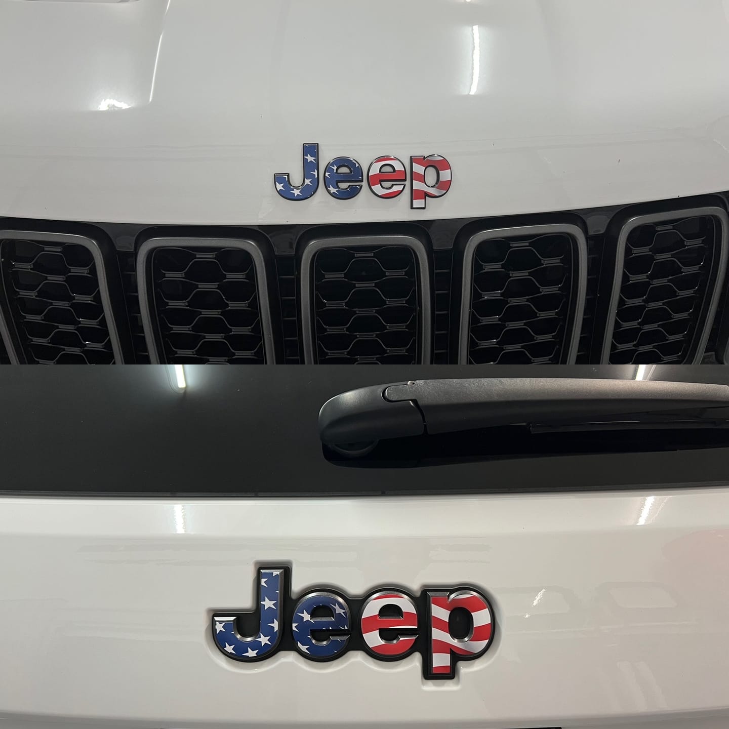 Customer photo review of JEEP Emblem Overlay Decals – American Flag Print | Fits Grand Cherokee, Cherokee, Compass, Renegade, Liberty & Patriot