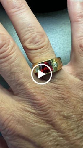 Customer video review of 925 Solid Silver Mens Red Ruby Ring 18K Gold Plated 4 Diamond Accent All Sizes