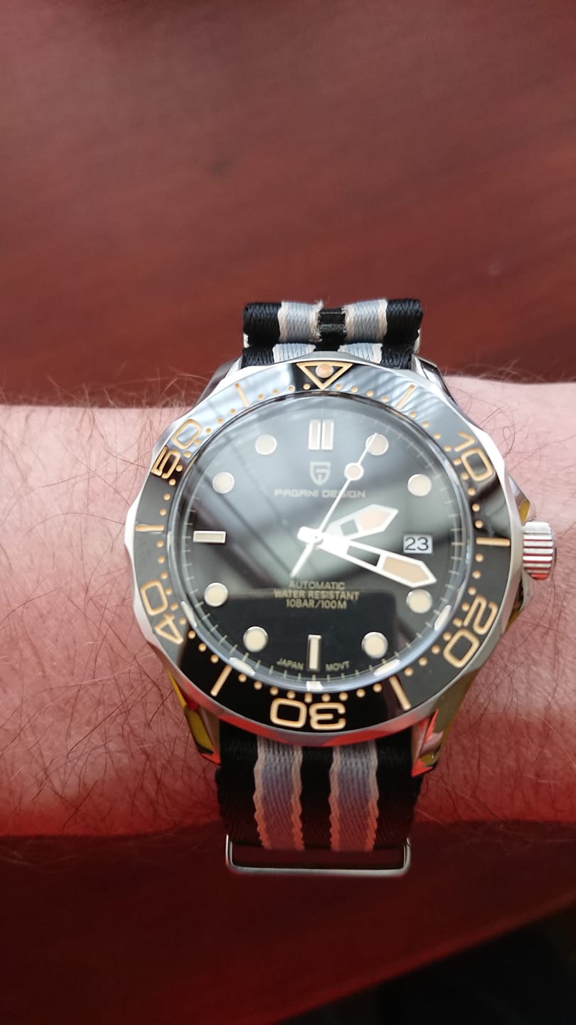 Customer photo review of Premium Woven Military Style Watch Strap - Black, Grey and Beige (No Time To Die Strap)
