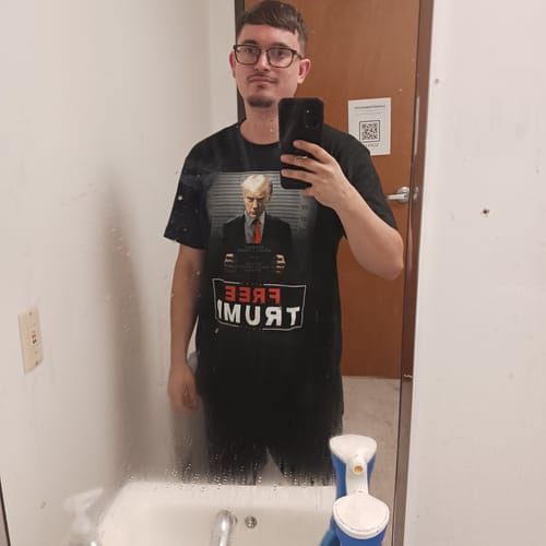 Customer photo review of Trump Mugshot Sign T-Shirt