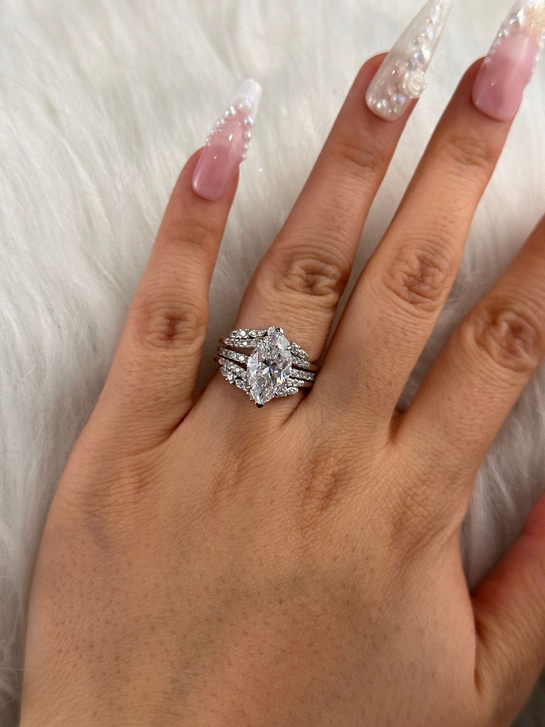 Customer photo review of S925 Vintage 2.5Ct Marquise Cut Insert Wedding Ring Set In Sterling Silver