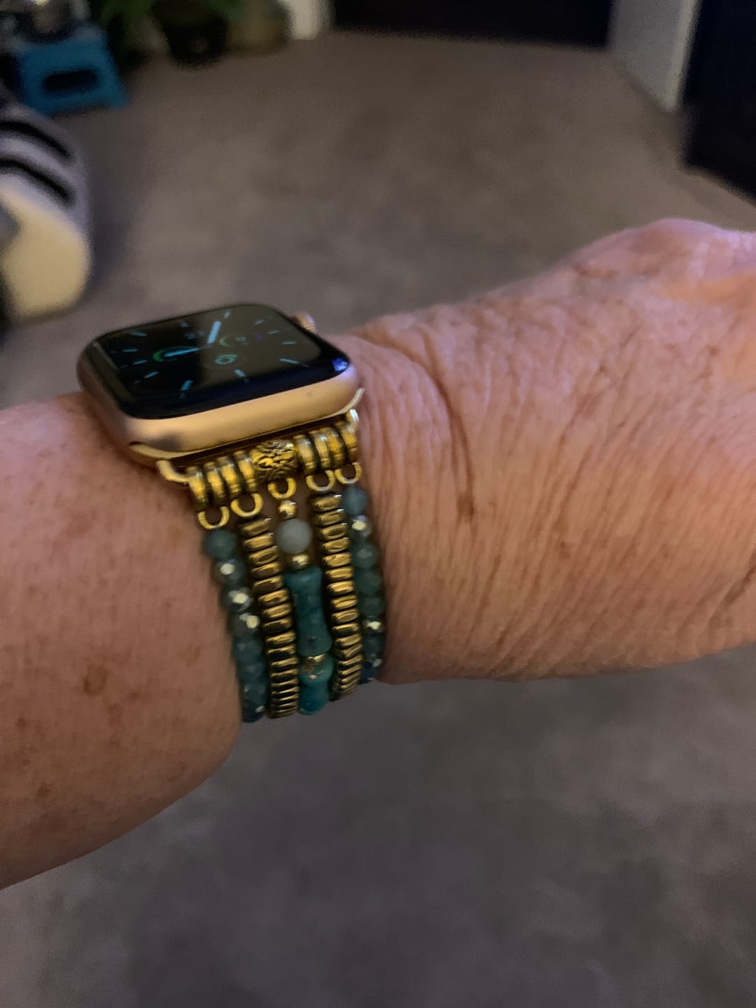 Customer photo review of Jade Glimmer Stretch Apple Watch Strap