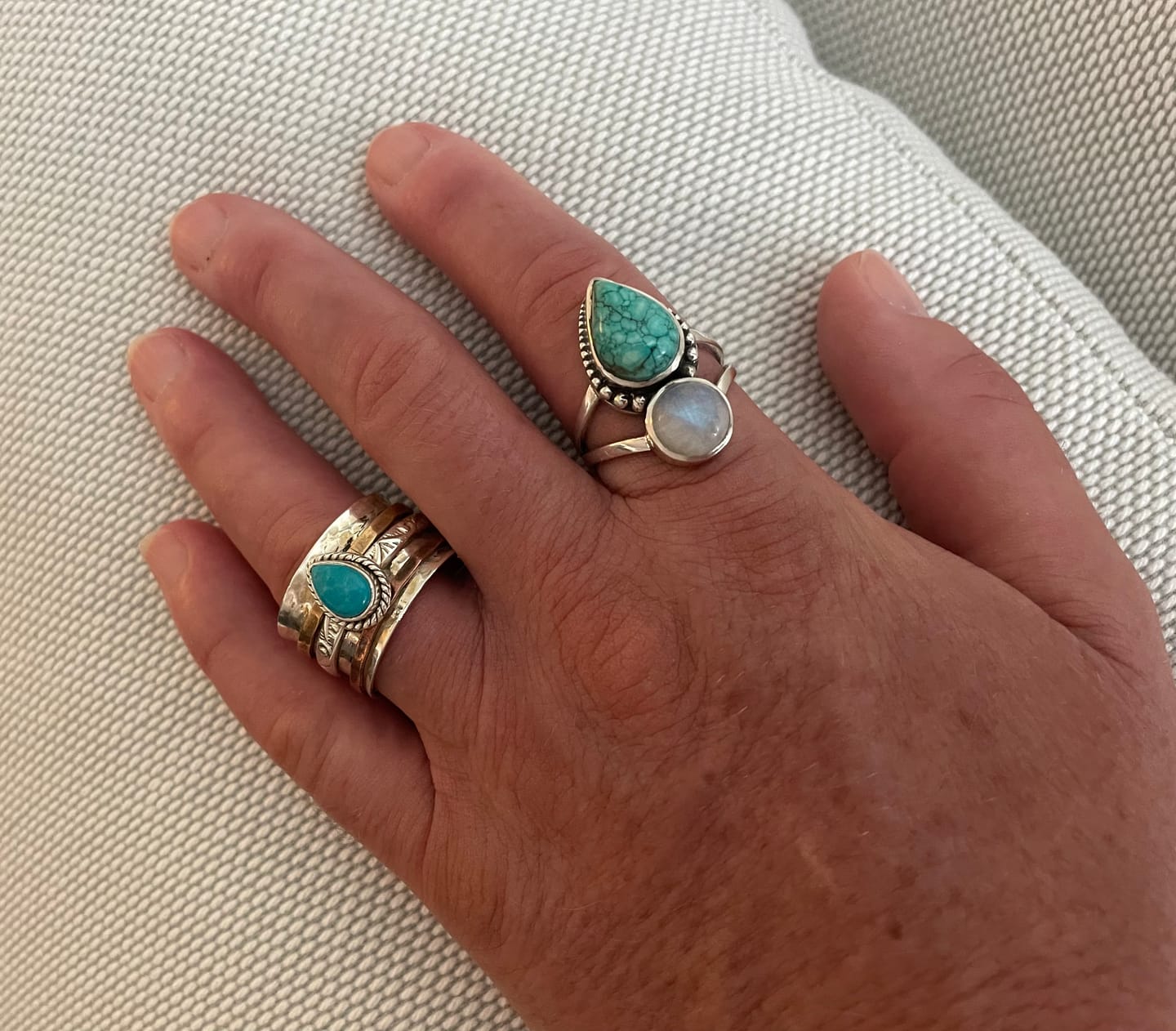 Customer photo review of Teardrop Turquoise Fidget Ring Sterling Silver