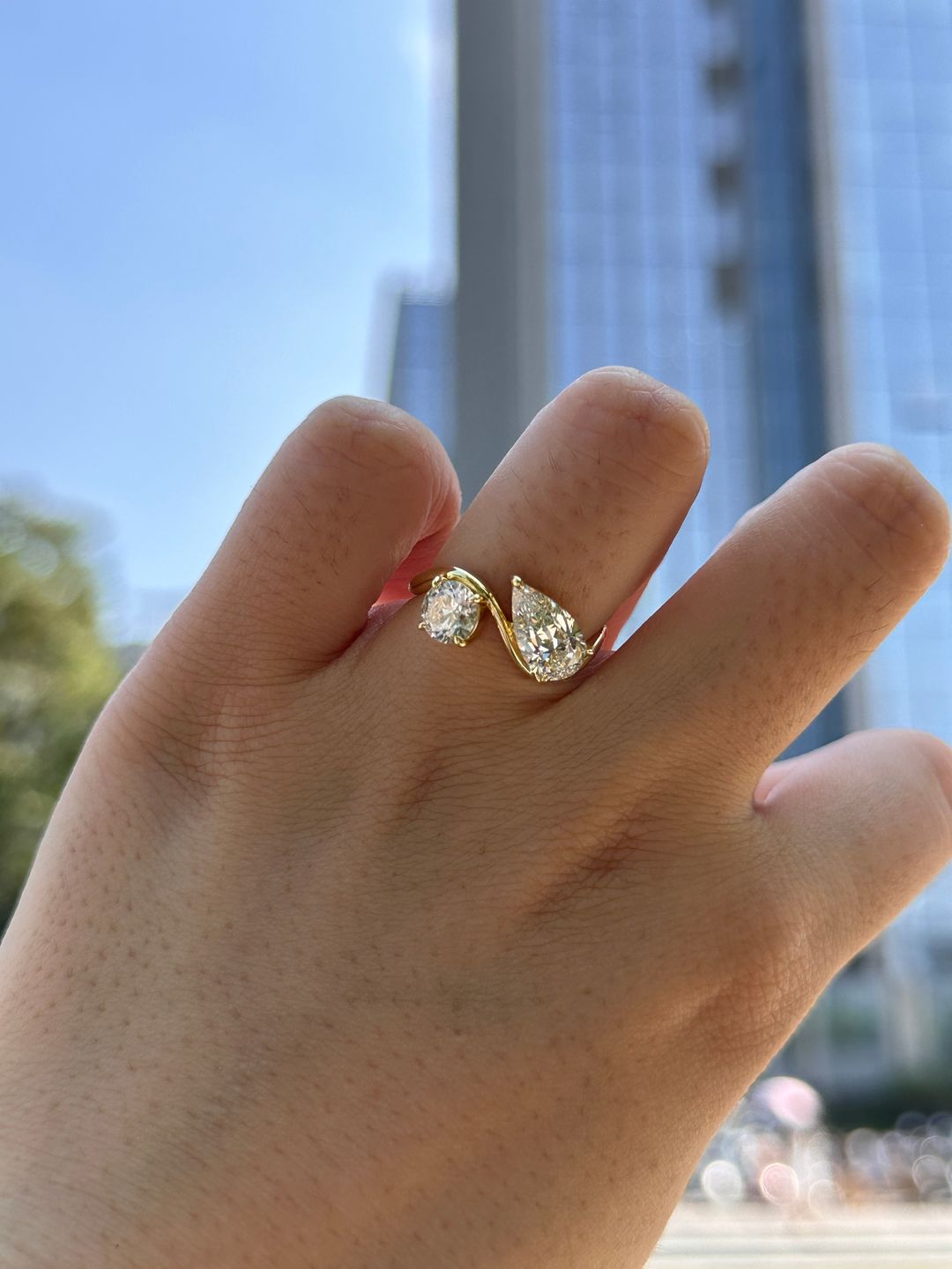 Customer photo review of Louily Unique Double Stones Design Pear & Round Cut Engagement Ring In Sterling Silver