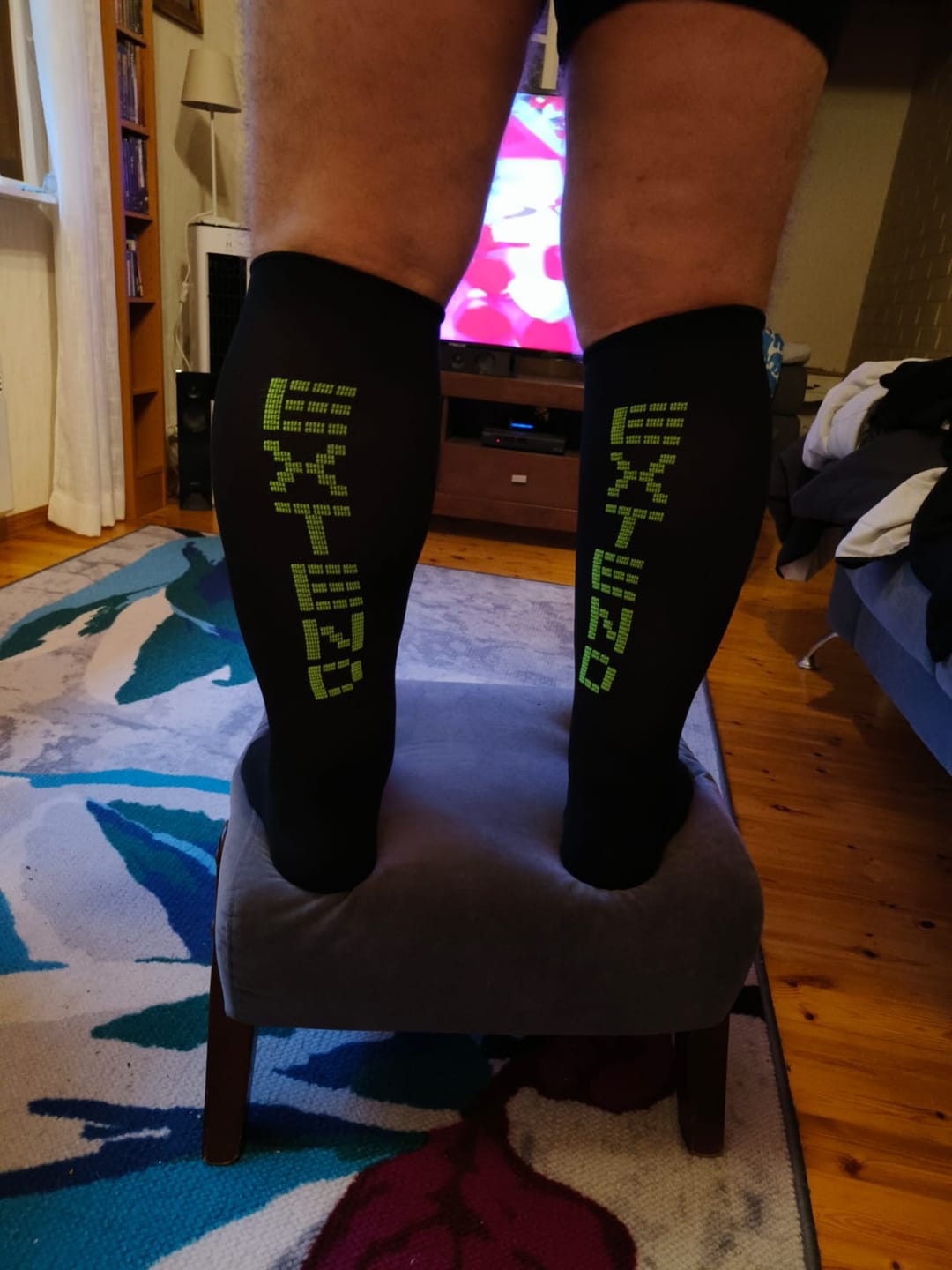 Customer photo review of eXtend High – Kompressiosukat – Musta / Lime