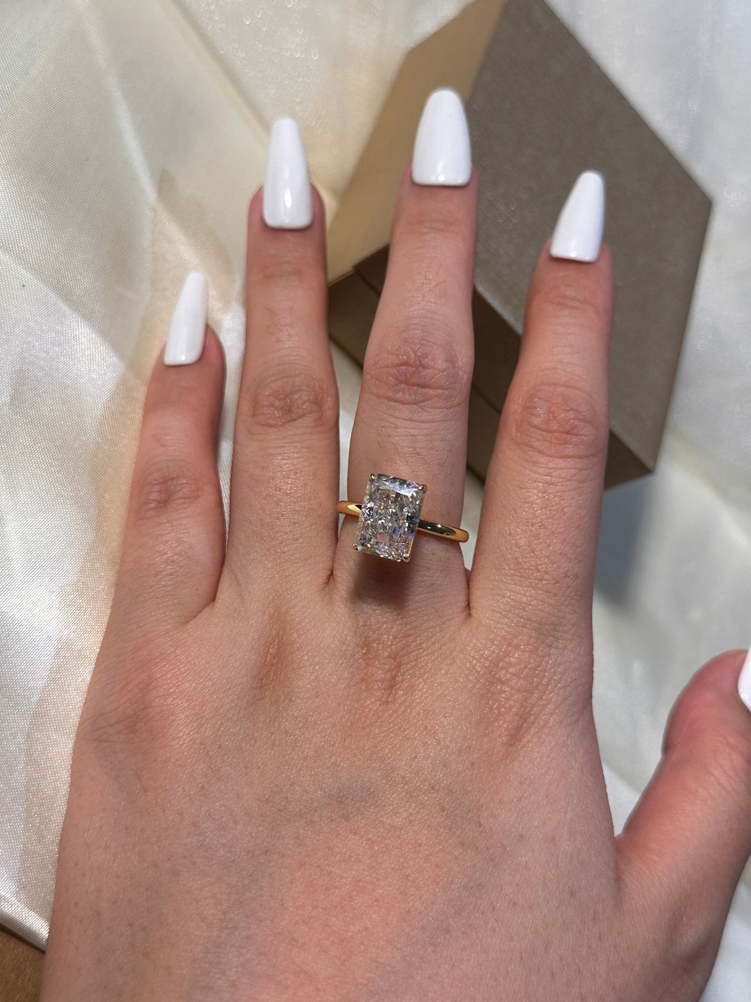 Customer photo review of S925 Classic 4.5 Carat Radiant Cut Simulated Diamond Engagement Ring/Wedding Set