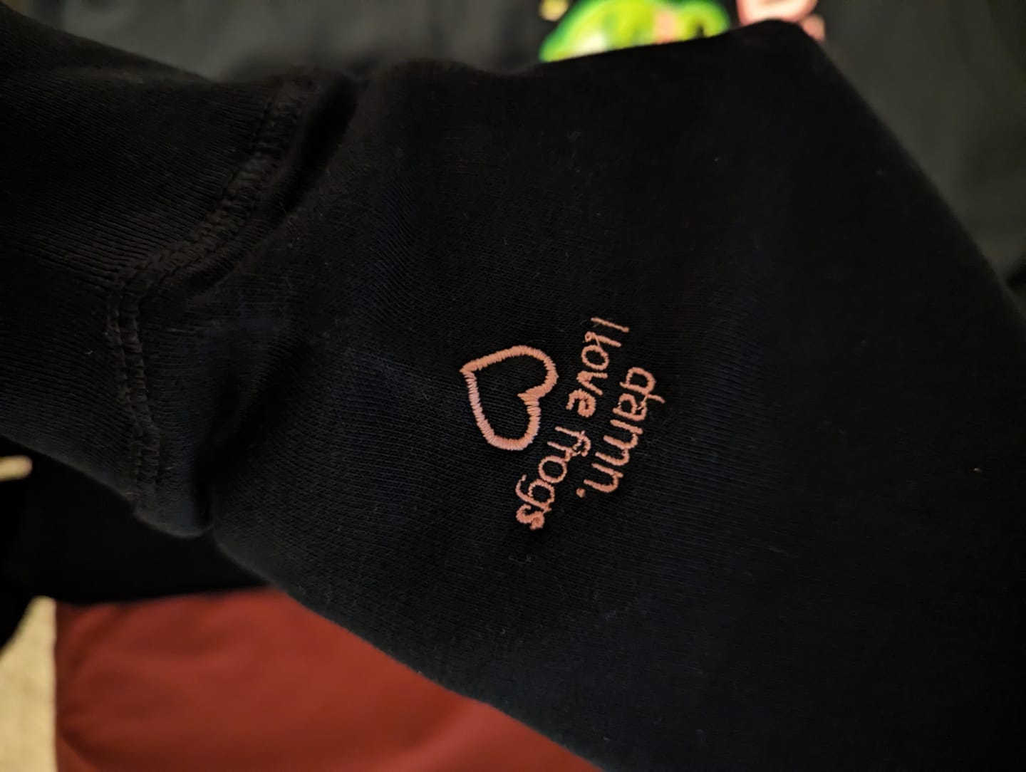 Customer photo review of Organic Cotton Damn I Love Frogs Sweatshirt